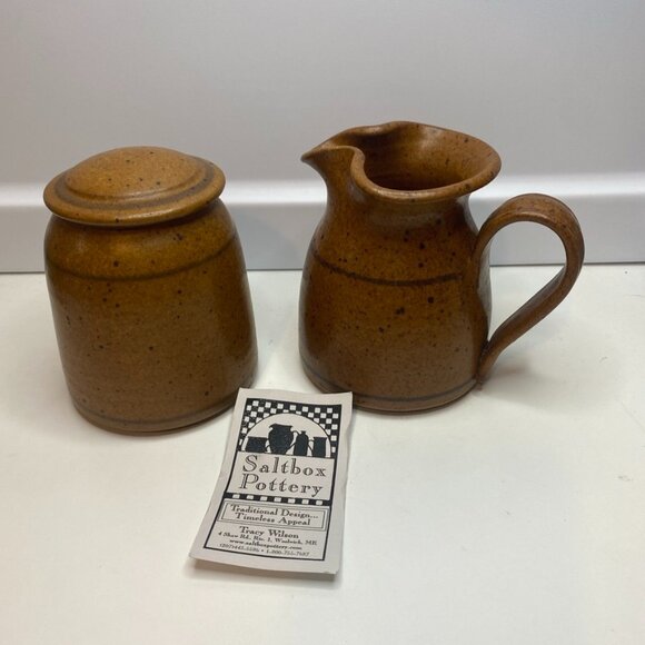 Saltbox Pottery Studio Pottery Art 2 Pcs Sugar And Creamer, Signed Collectible - Picture 1 of 11